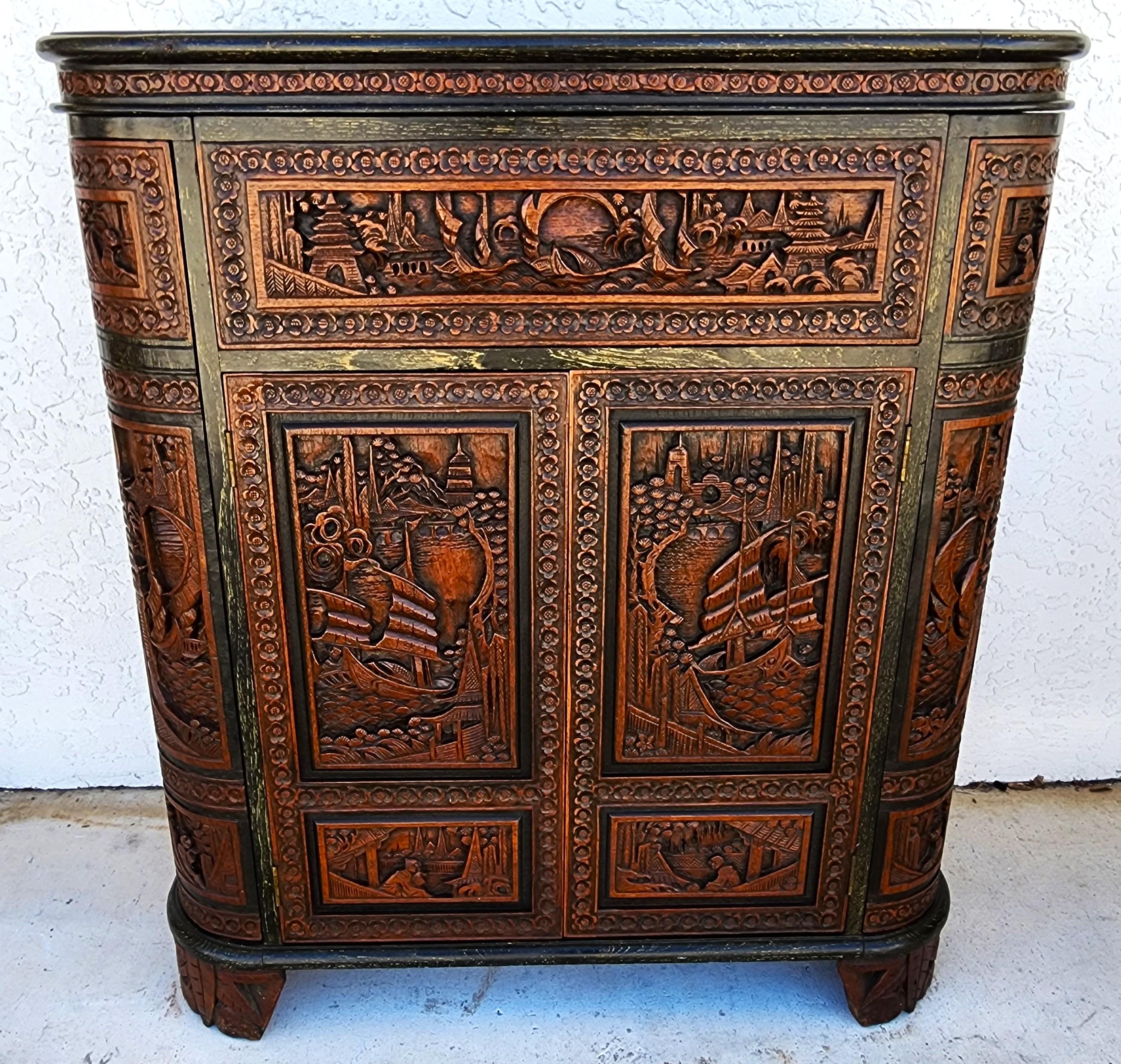 Hong Kong George Zee Asian Chinoiserie Bar Cabinet Rosewood  For Sale