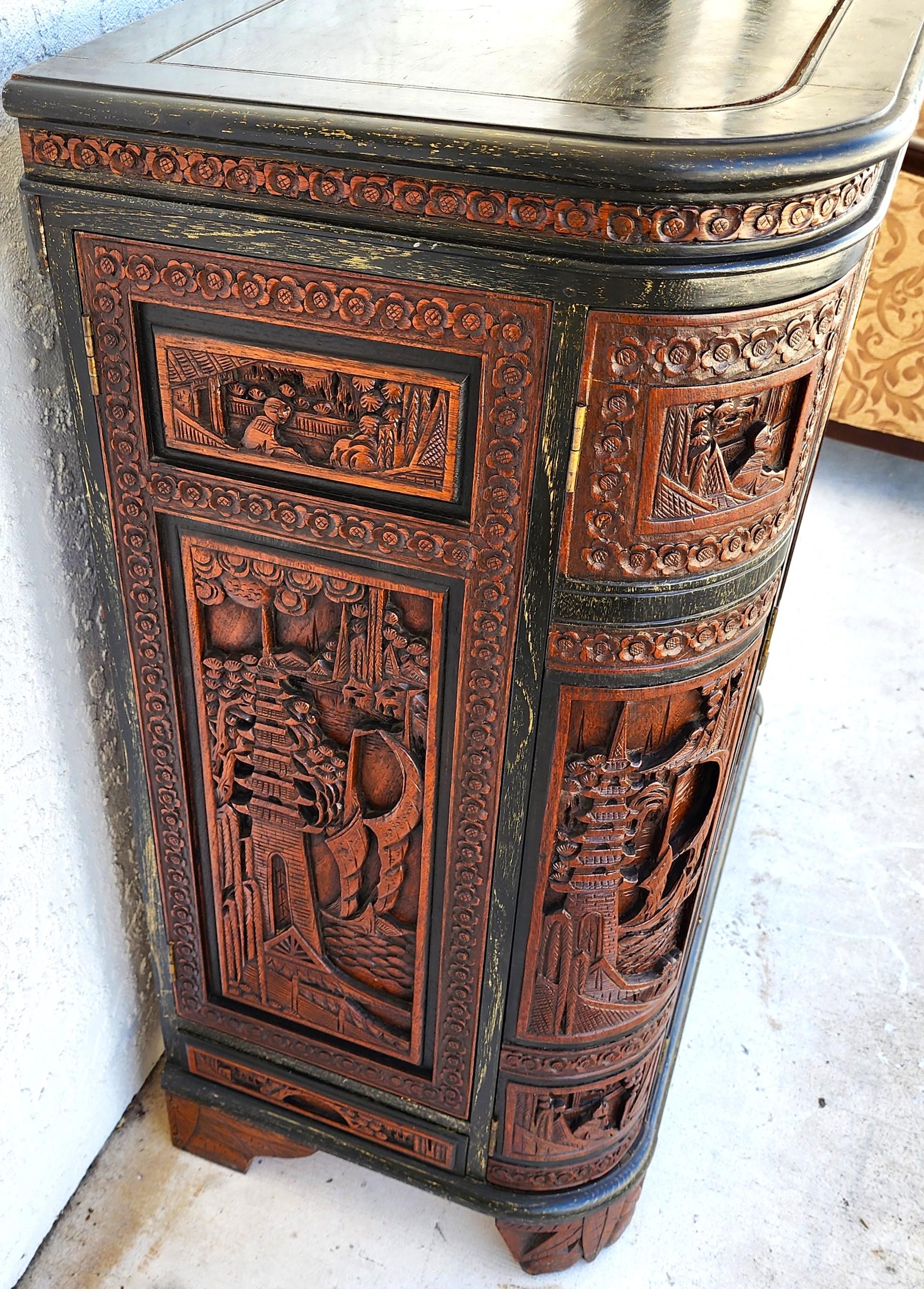 Mid-20th Century George Zee Asian Chinoiserie Bar Cabinet Rosewood  For Sale