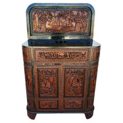 Vintage Asian Chinoiserie Bar Cabinet Rosewood 