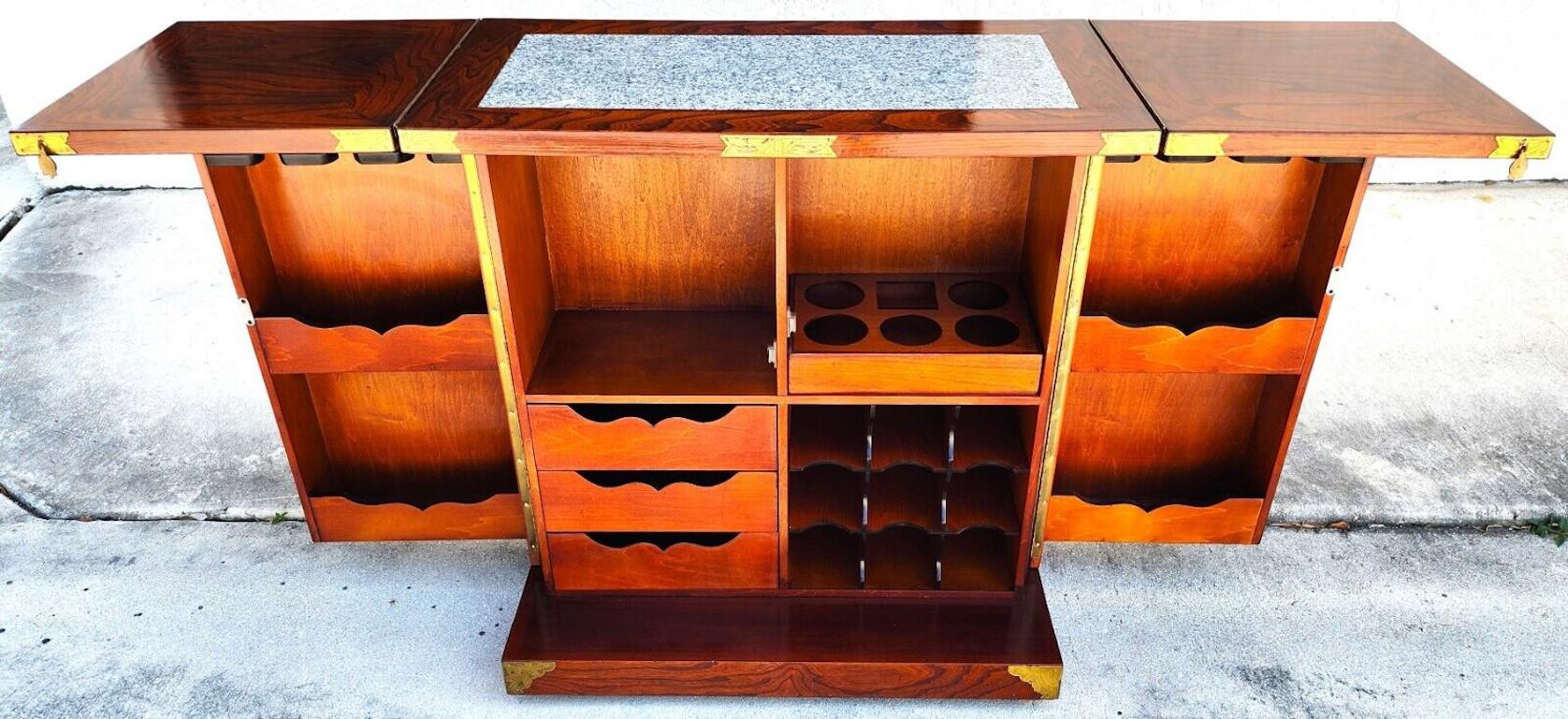 Asian Chinoiserie Bar Fold Out Expandable Rosewood Rolling In Good Condition For Sale In Lake Worth, FL