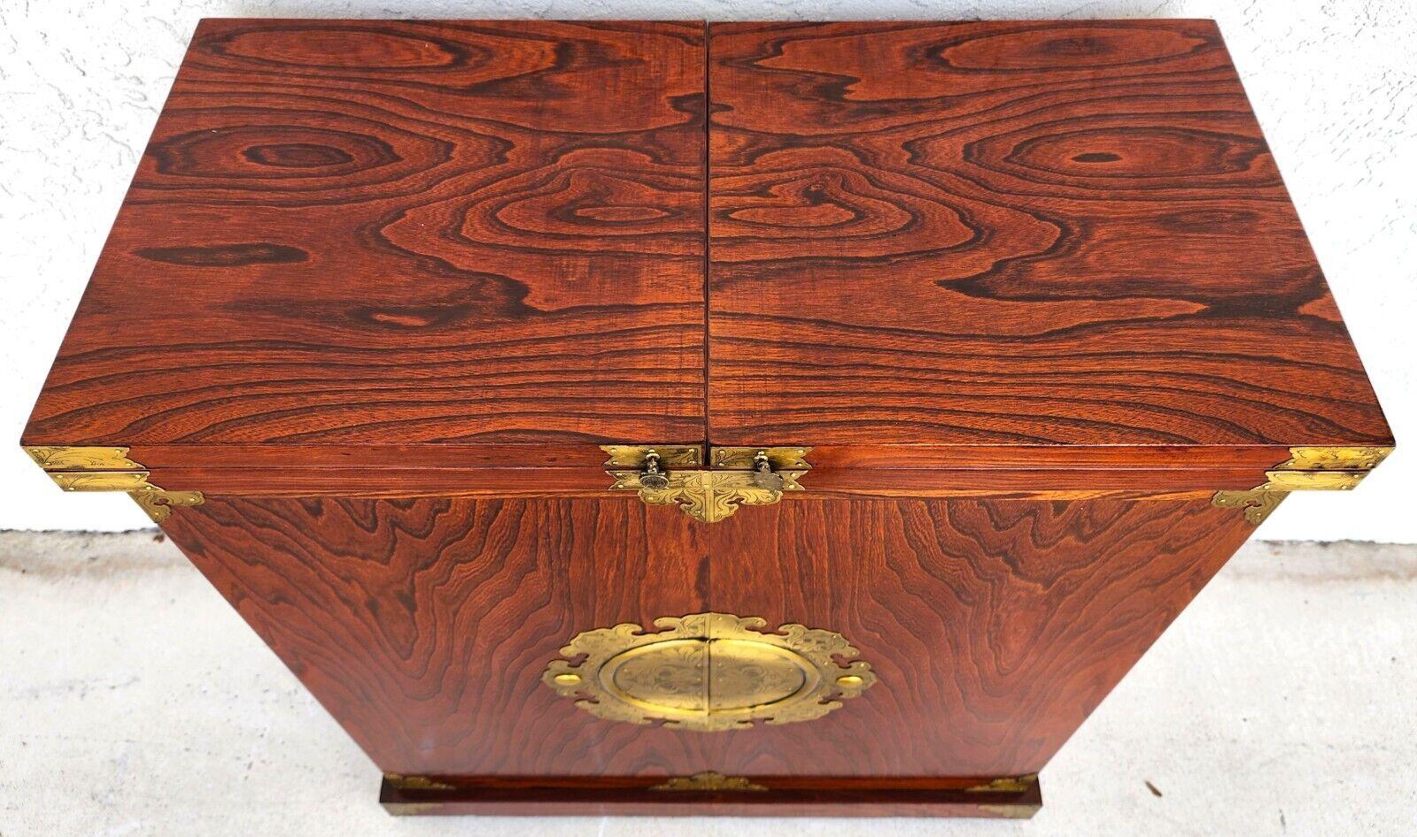 Brass Asian Chinoiserie Bar Fold Out Expandable Rosewood Rolling For Sale
