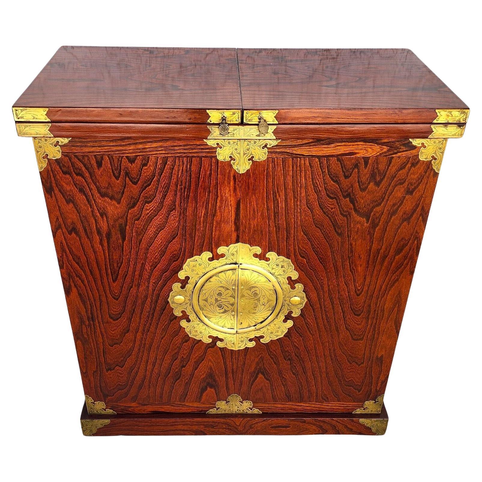 Asian Chinoiserie Bar Fold Out Expandable Rosewood Rolling For Sale