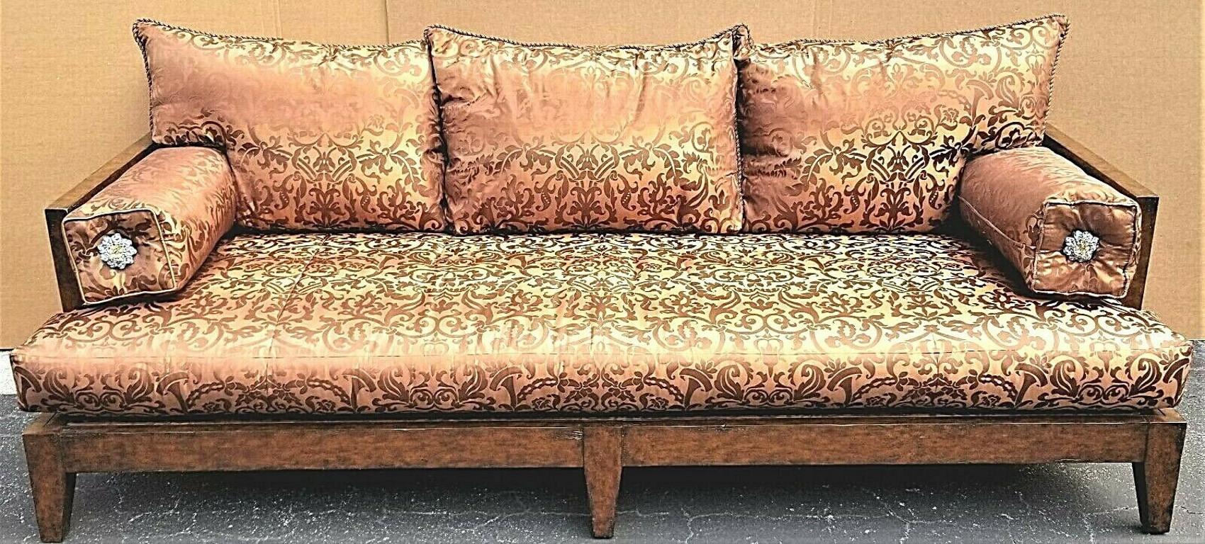 For FULL item description be sure to click on CONTINUE READING at the bottom of this listing.

Offering One Of Our Recent Palm Beach Estate Fine Furniture Acquisitions Of A 
Wonderful MARGE CARSON Asian Chinoiserie Brocade Pattern Solid Wood Sofa