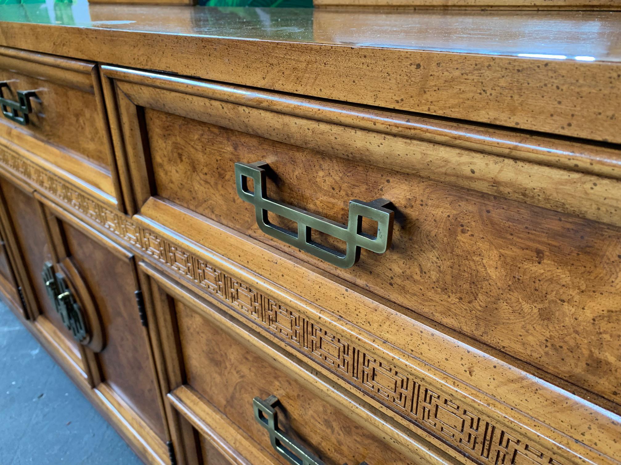 Hollywood Regency Asian Chinoiserie Burl Dresser 