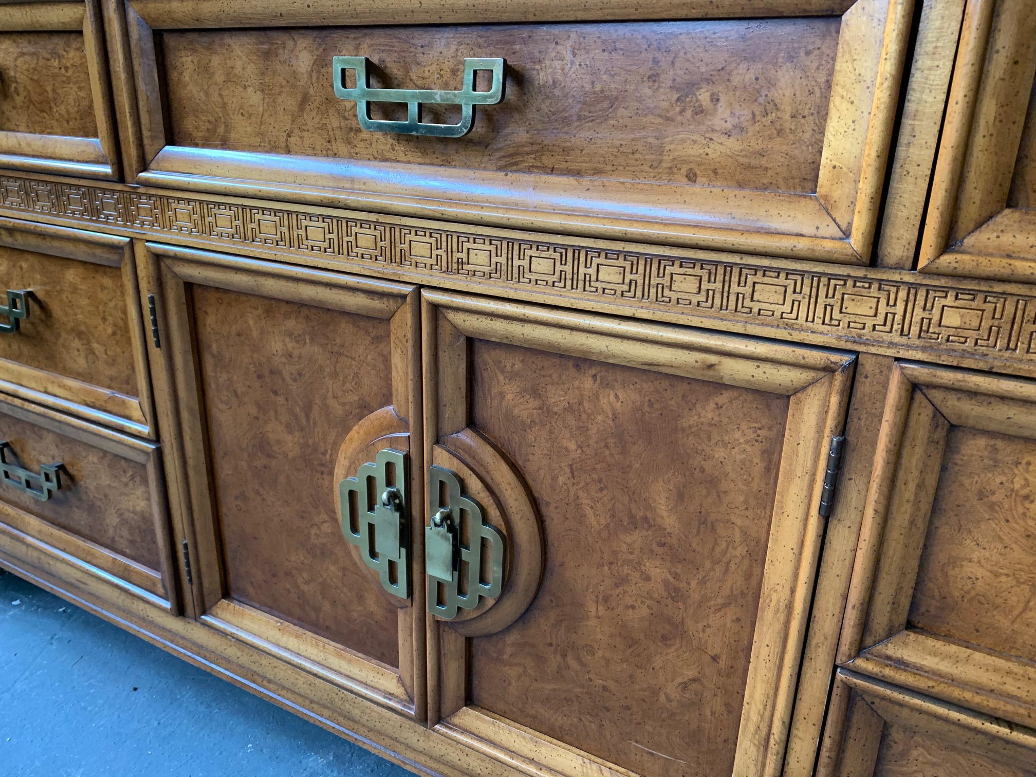 Asian Chinoiserie Burl Dresser 