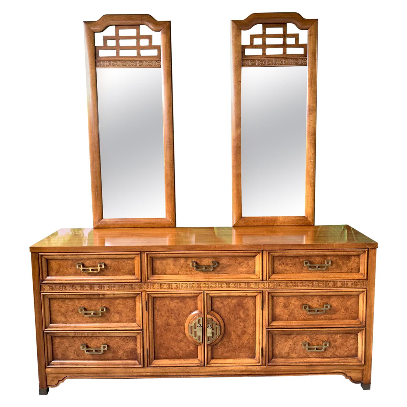 Asian Chinoiserie Burl Dresser "Mandarin" Collection by Henry Link