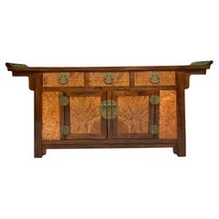 Asian Chinoiserie Burl Wood Coffer Sideboard