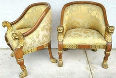 Asian Chinoiserie Carved Foo Dog Club Chairs