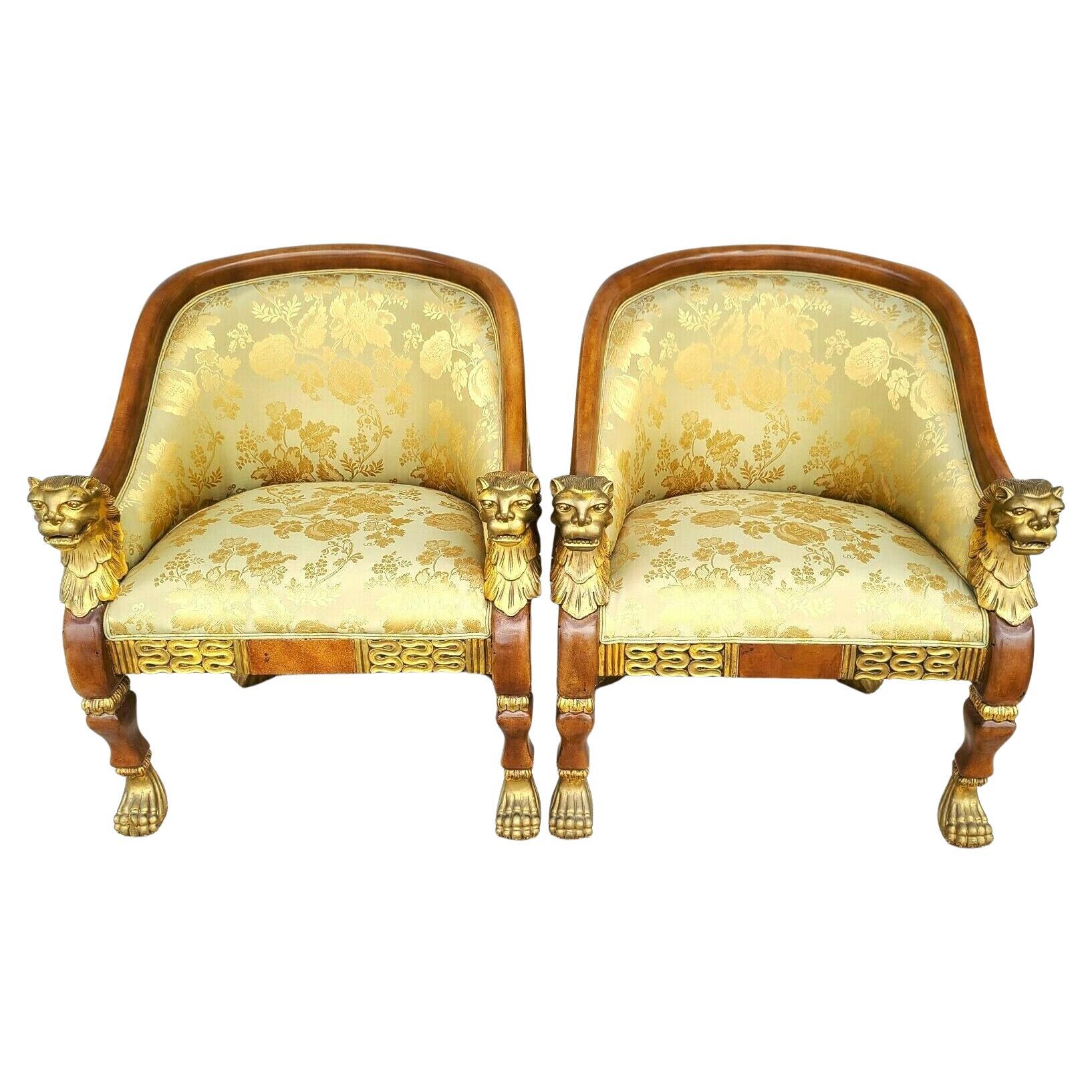 Asian Chinoiserie Carved Foo Dog Club Chairs