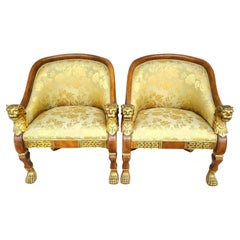 Fauteuils club chinoiseries asiatiques sculptés en forme de chien Foo