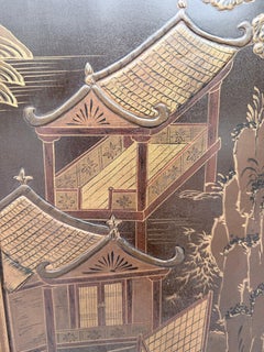 Asian Chinoiserie Coromandel Six-Panel Gilt Bronze Folding Screen