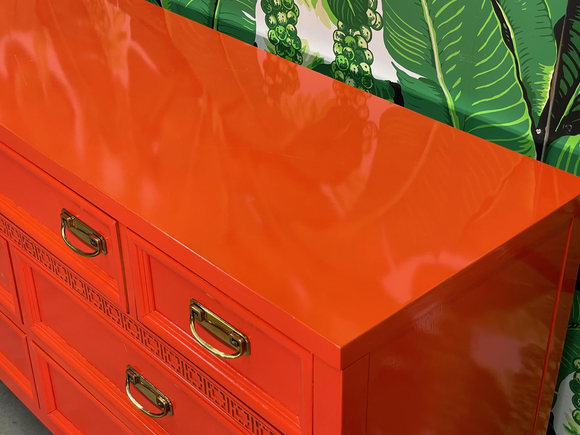 Asian Chinoiserie Dresser in Hermes Orange Lacquer 4