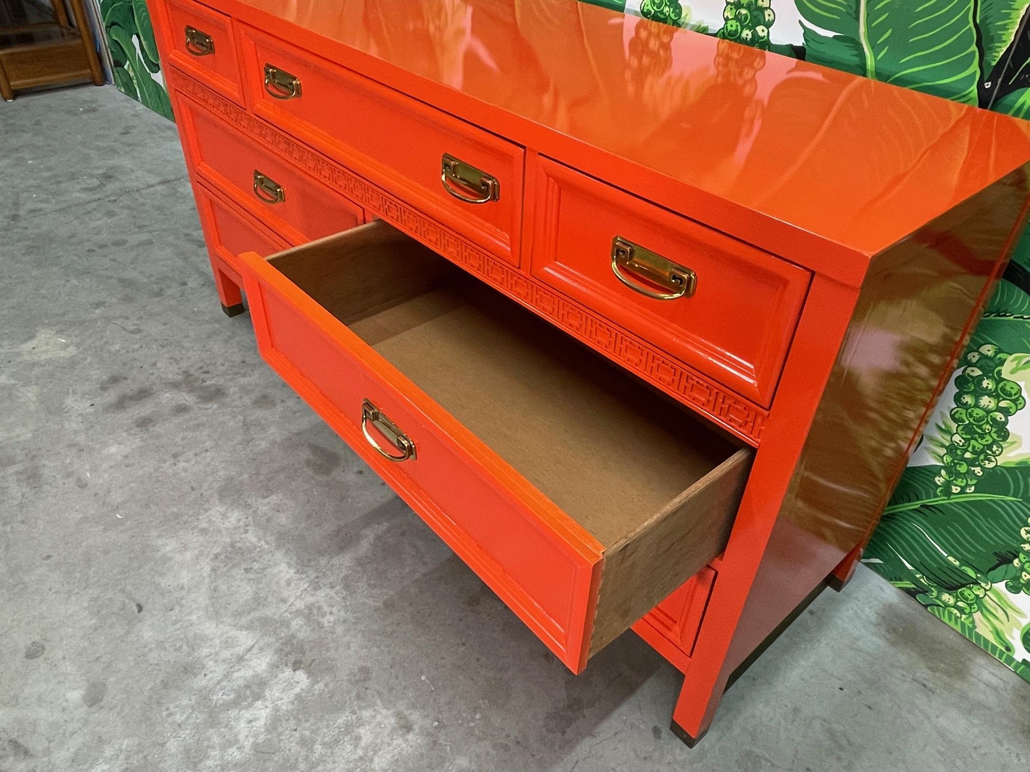Asian Chinoiserie Dresser in Hermes Orange Lacquer 5