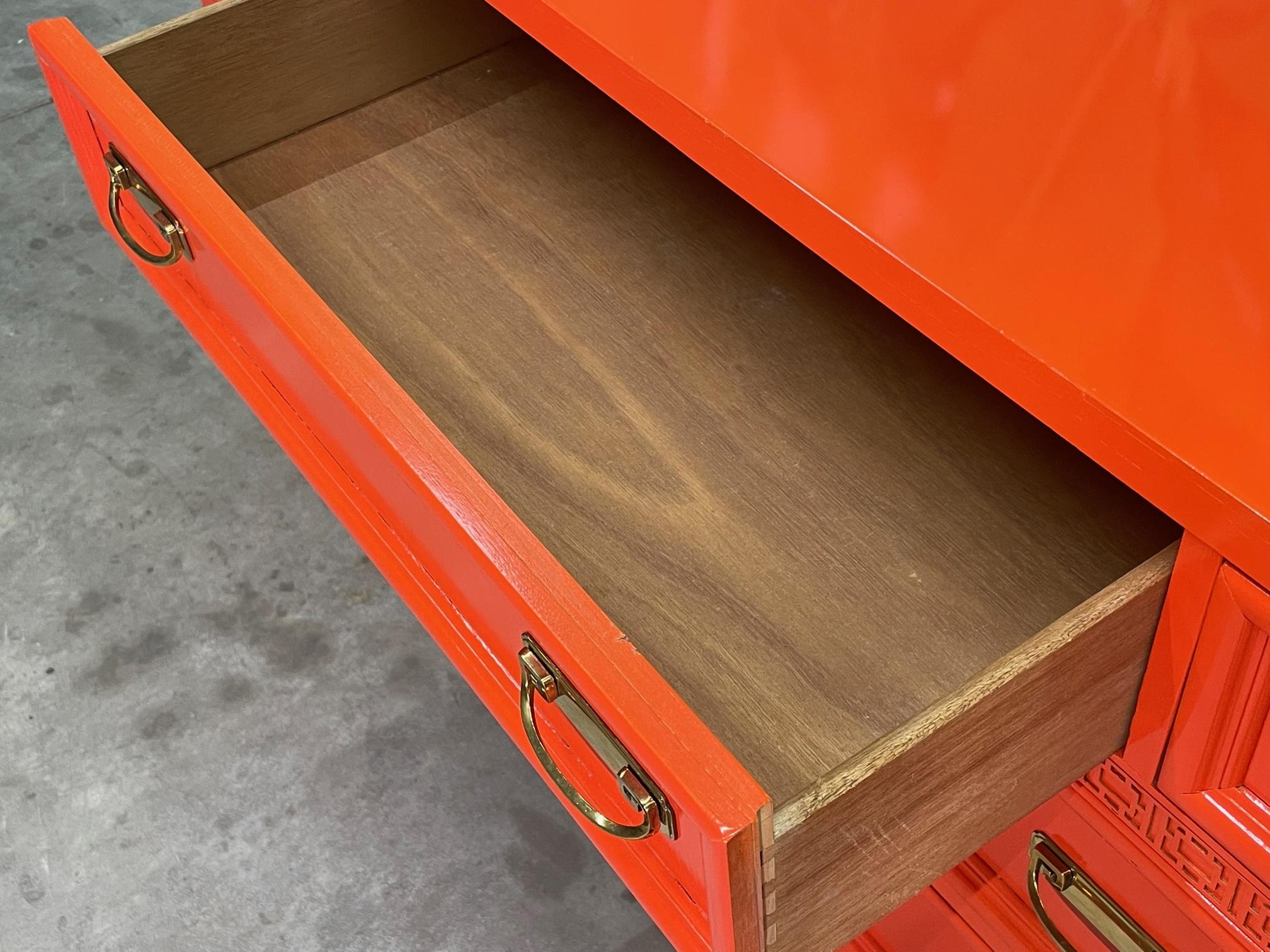 Asian Chinoiserie Dresser in Hermes Orange Lacquer 6
