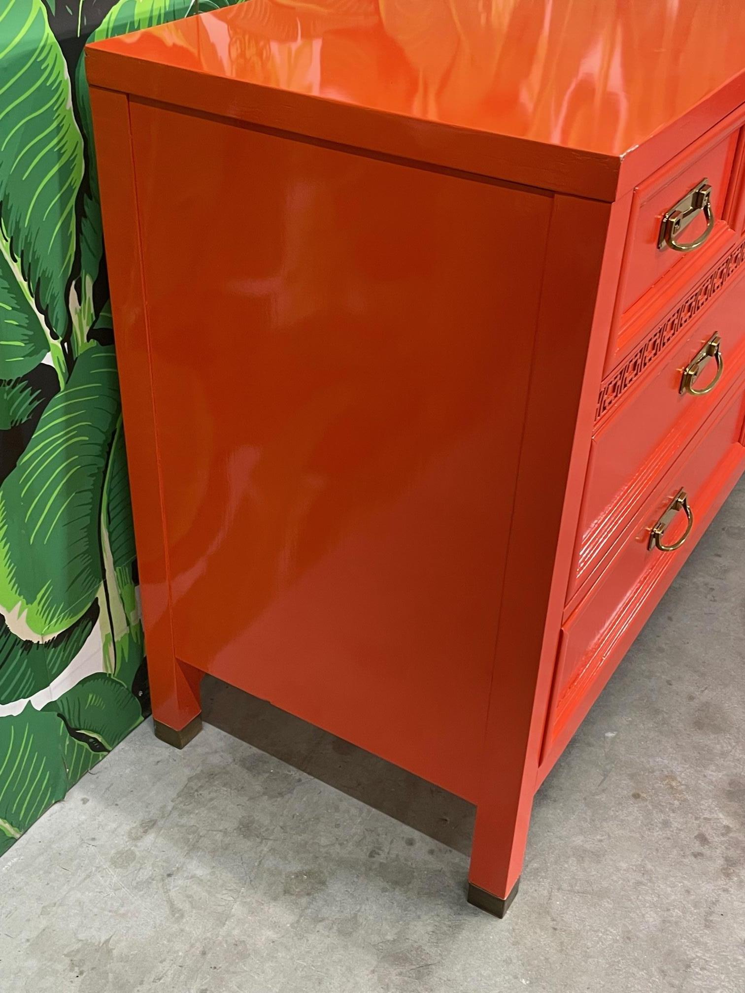 American Asian Chinoiserie Dresser in Hermes Orange Lacquer