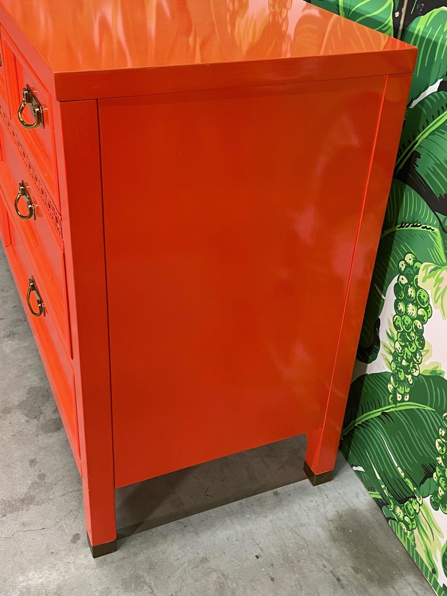 Asian Chinoiserie Dresser in Hermes Orange Lacquer In Good Condition In Jacksonville, FL