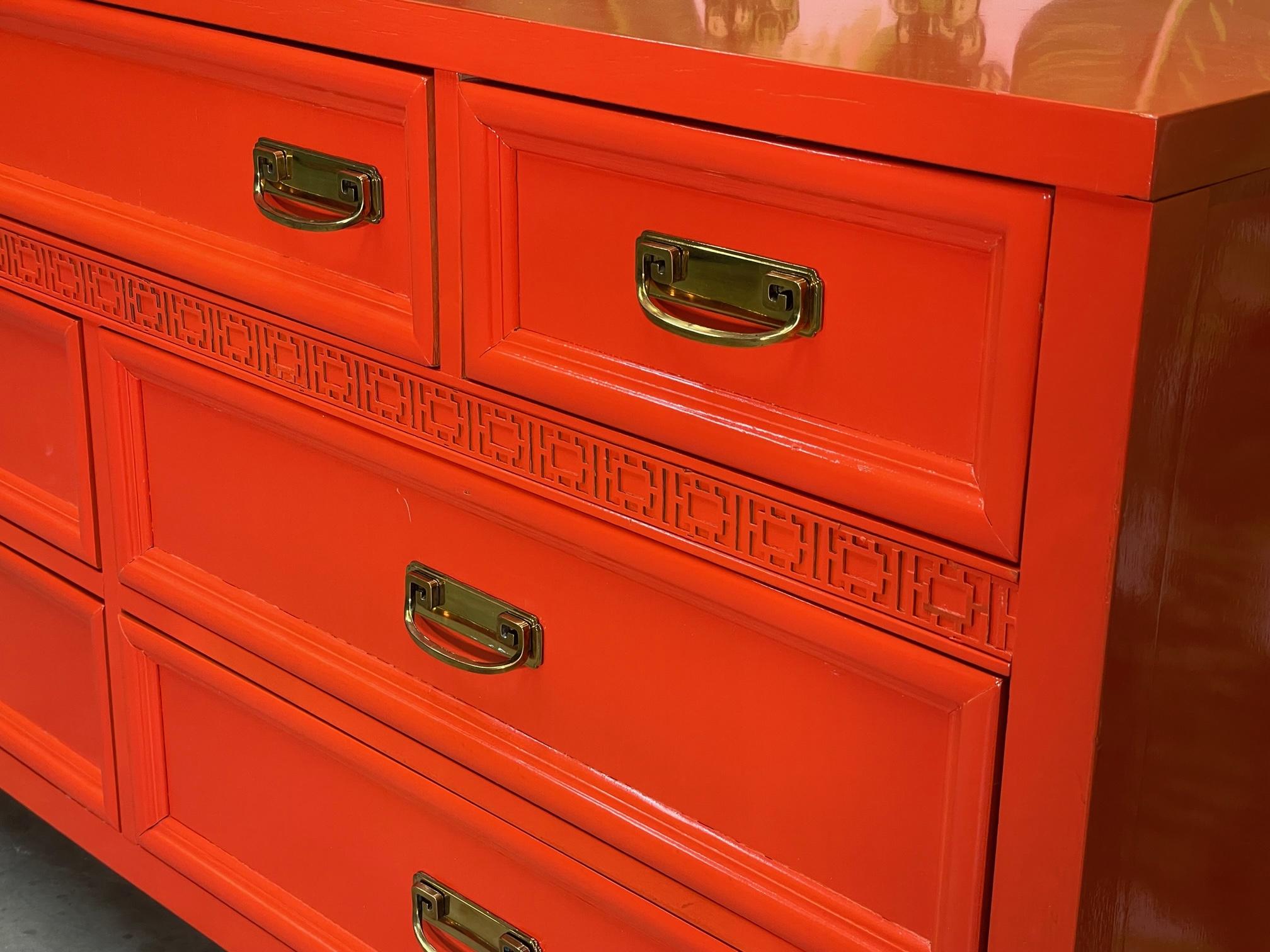 Asian Chinoiserie Dresser in Hermes Orange Lacquer 2