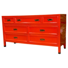 Retro Asian Chinoiserie Dresser in Hermes Orange Lacquer