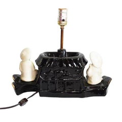 Asian Chinoiserie Figurine Lamp with Gold Detail and Chinese Man and Woman