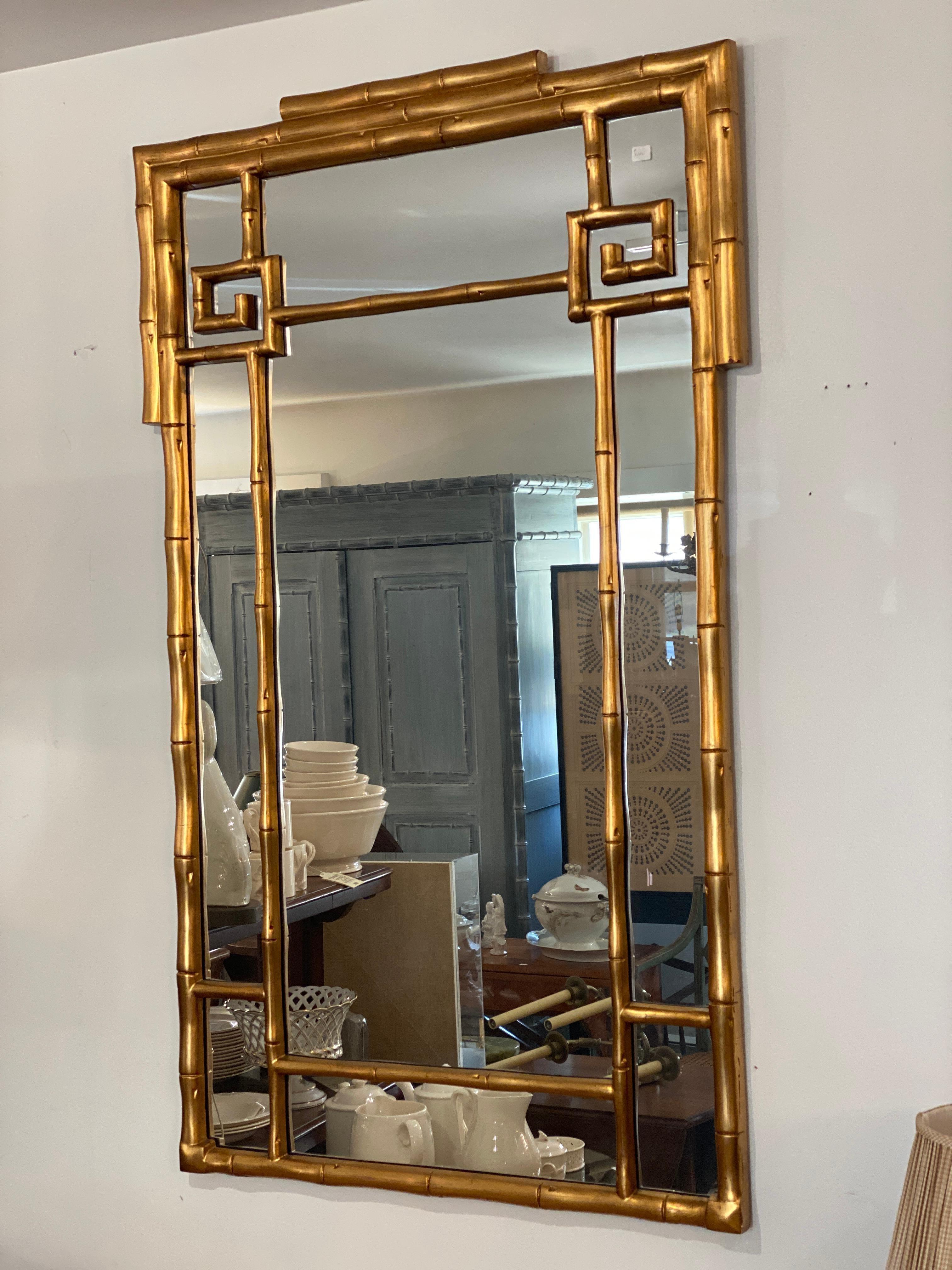 Asian Chinoiserie Gold Gilt Faux Bamboo Wall Mirror by La Barge. For Sale 5