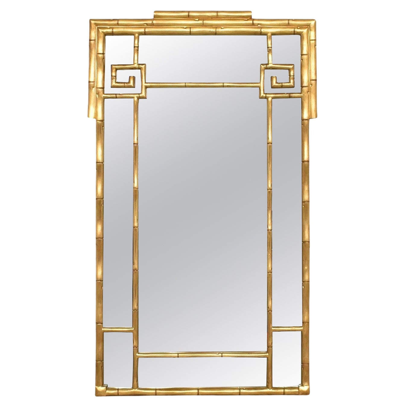 Asian Chinoiserie Gold Gilt Faux Bamboo Wall Mirror by La Barge.
