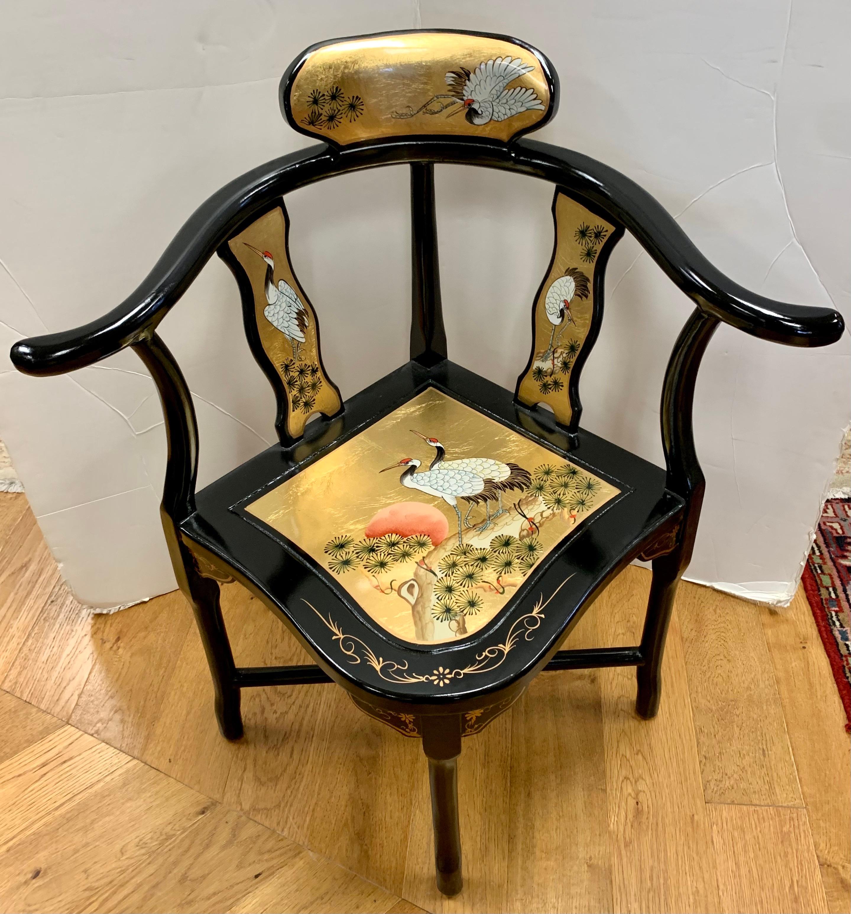 20th Century Asian Chinoiserie Hand Painted Dining Set, Game Table with Four Chairs