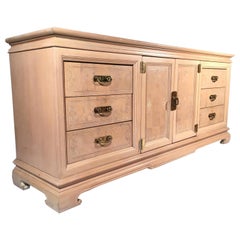 Asian Chinoiserie Light Burl Wood 9-Drawer Dresser