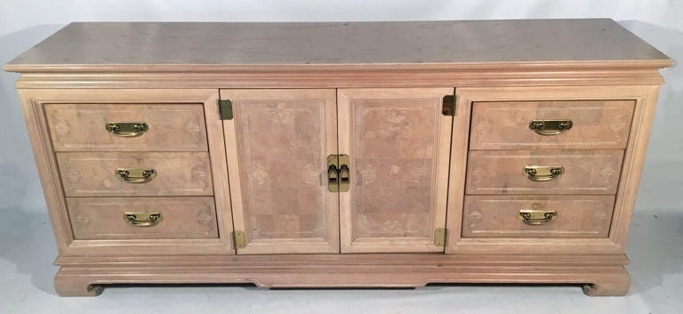 Asian Chinoiserie Light Burl Wood Nine Drawer Dresser For Sale At