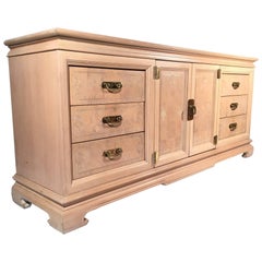 Asian Chinoiserie Light Burl Wood Nine-Drawer Dresser