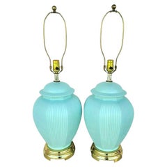 Asian Chinoiserie Ming Ginger Jar & Brass Table Lamps