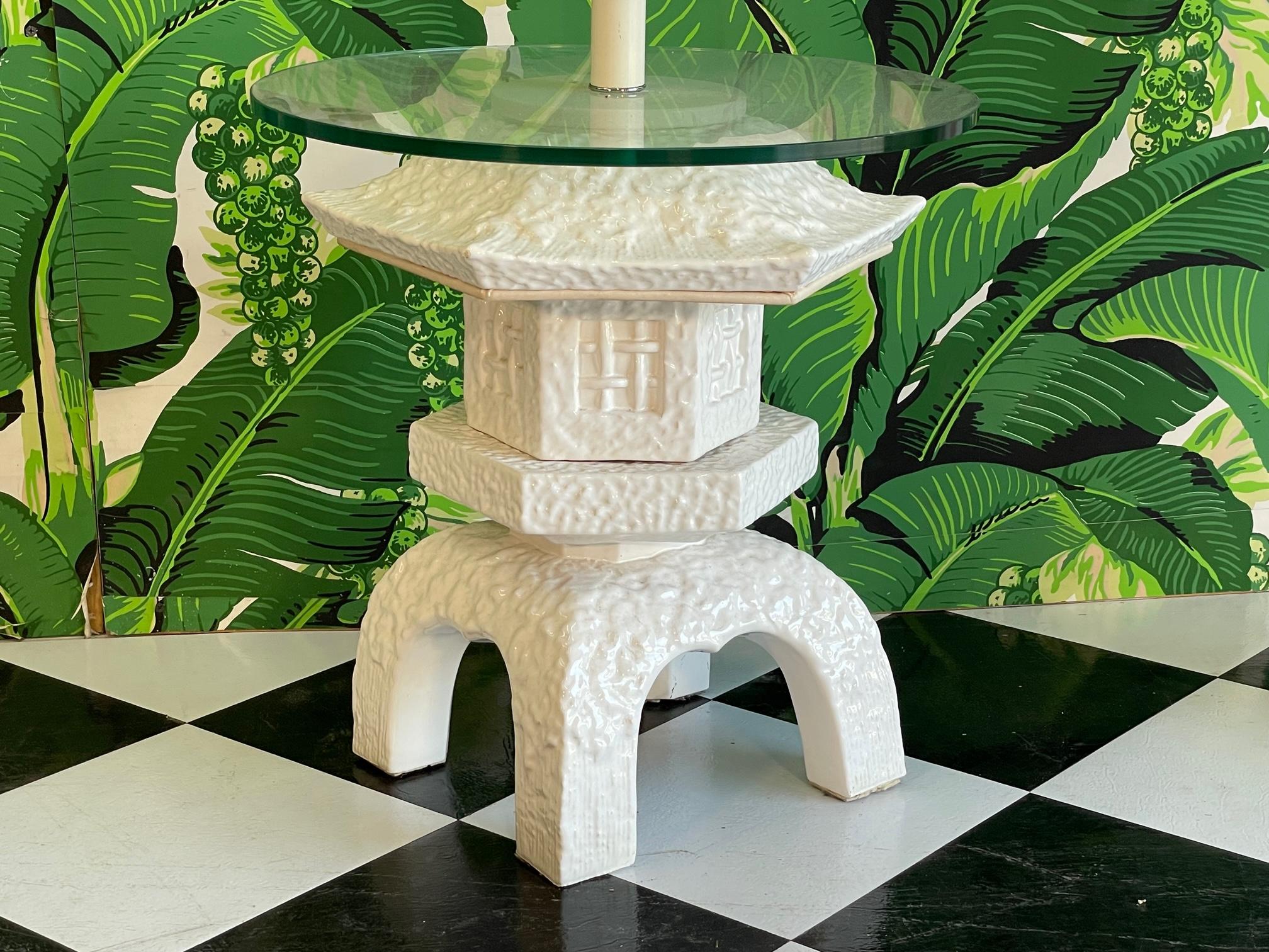 Mid-Century Modern Asian Chinoiserie Pagoda Ceramic Floor Lamp For Sale