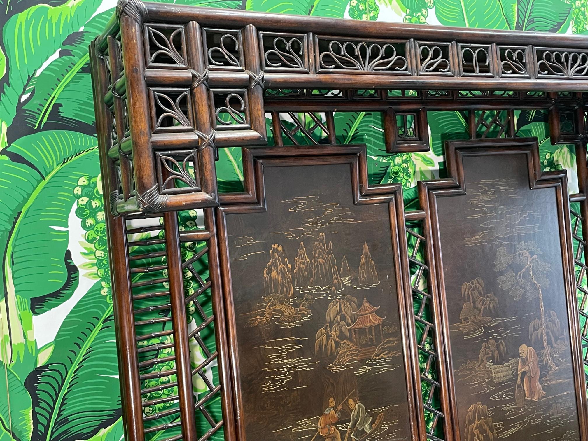 American Asian Chinoiserie Rattan Canopy Queen Size Headboard by Henredon For Sale