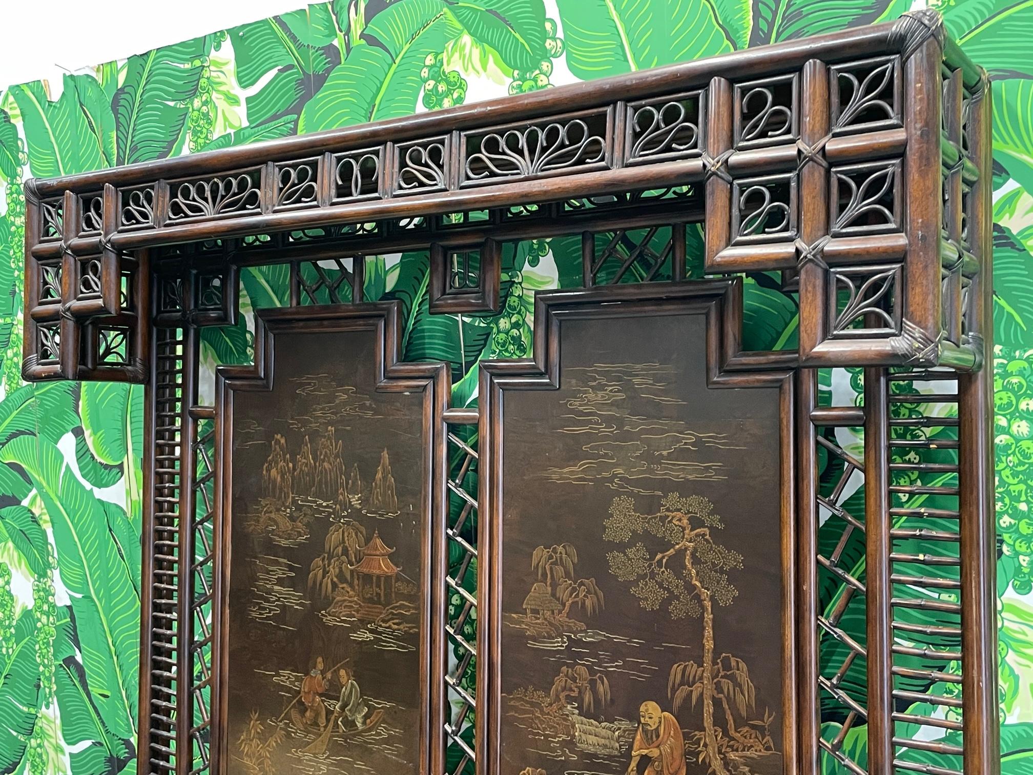 Asian Chinoiserie Rattan Canopy Queen Size Headboard by Henredon In Good Condition For Sale In Jacksonville, FL