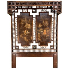 Asian Chinoiserie Rattan Canopy Queen Size Headboard by Henredon