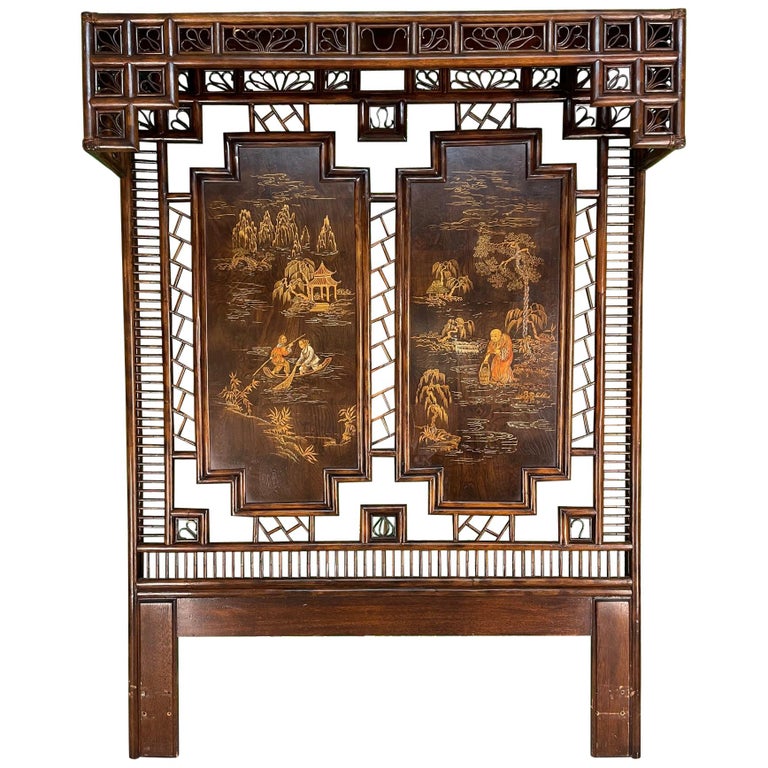 Asian Chinoiserie Rattan Canopy Queen Size Headboard by Henredon at 1stDibs