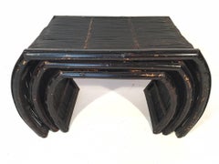 Asian Chinoiserie Rattan Nesting Serving Trays