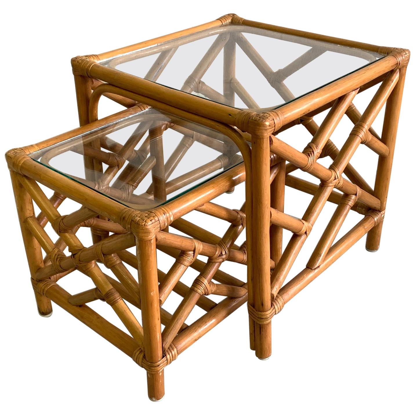 Asian Chinoiserie Rattan Nesting Tables