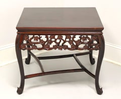 Asian Chinoiserie Rosewood Foliate Carved Square Accent Table