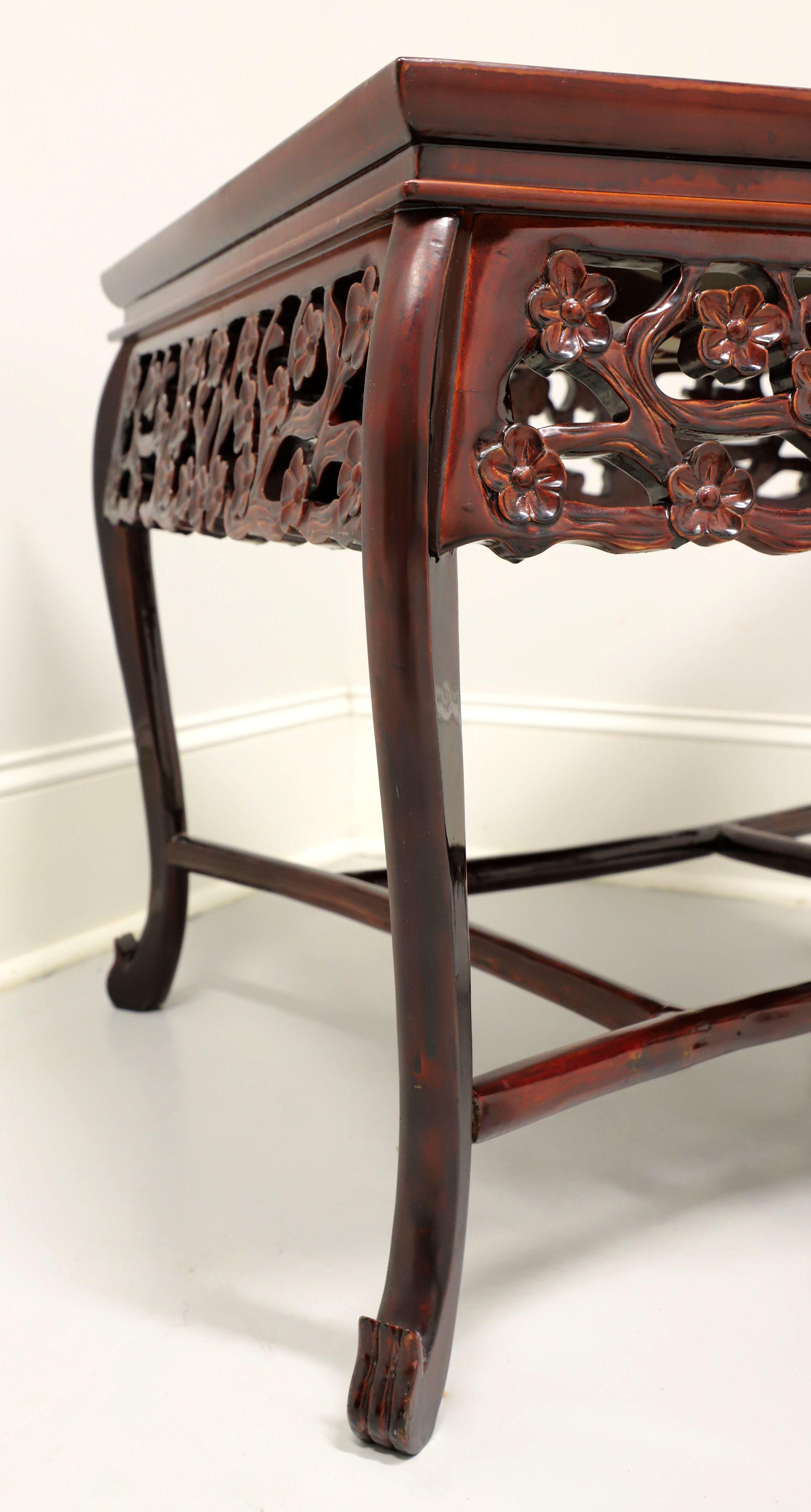 Asian Chinoiserie Rosewood Foliate Carved Square Accent Table For Sale 2