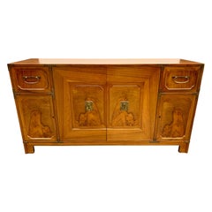 Asian Chinoiserie Style Baker Walnut Sideboard Credenza Console