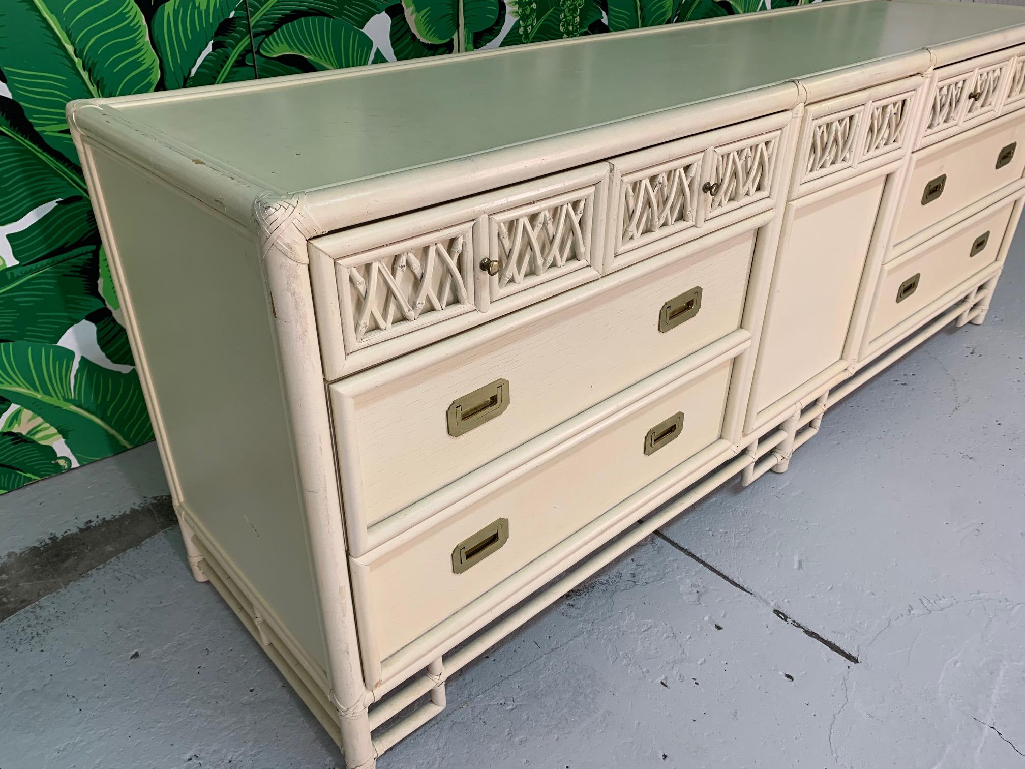 Hollywood Regency Asian Chinoiserie Style Bamboo Dresser