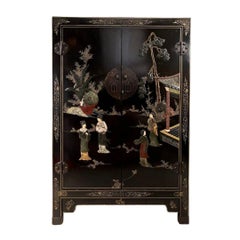 Asian Chinoiserie Style Cabinet With Semi-Precious Stone Inlay