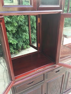 Asian Chinoiserie Two-Sided Redwood China Cabinet