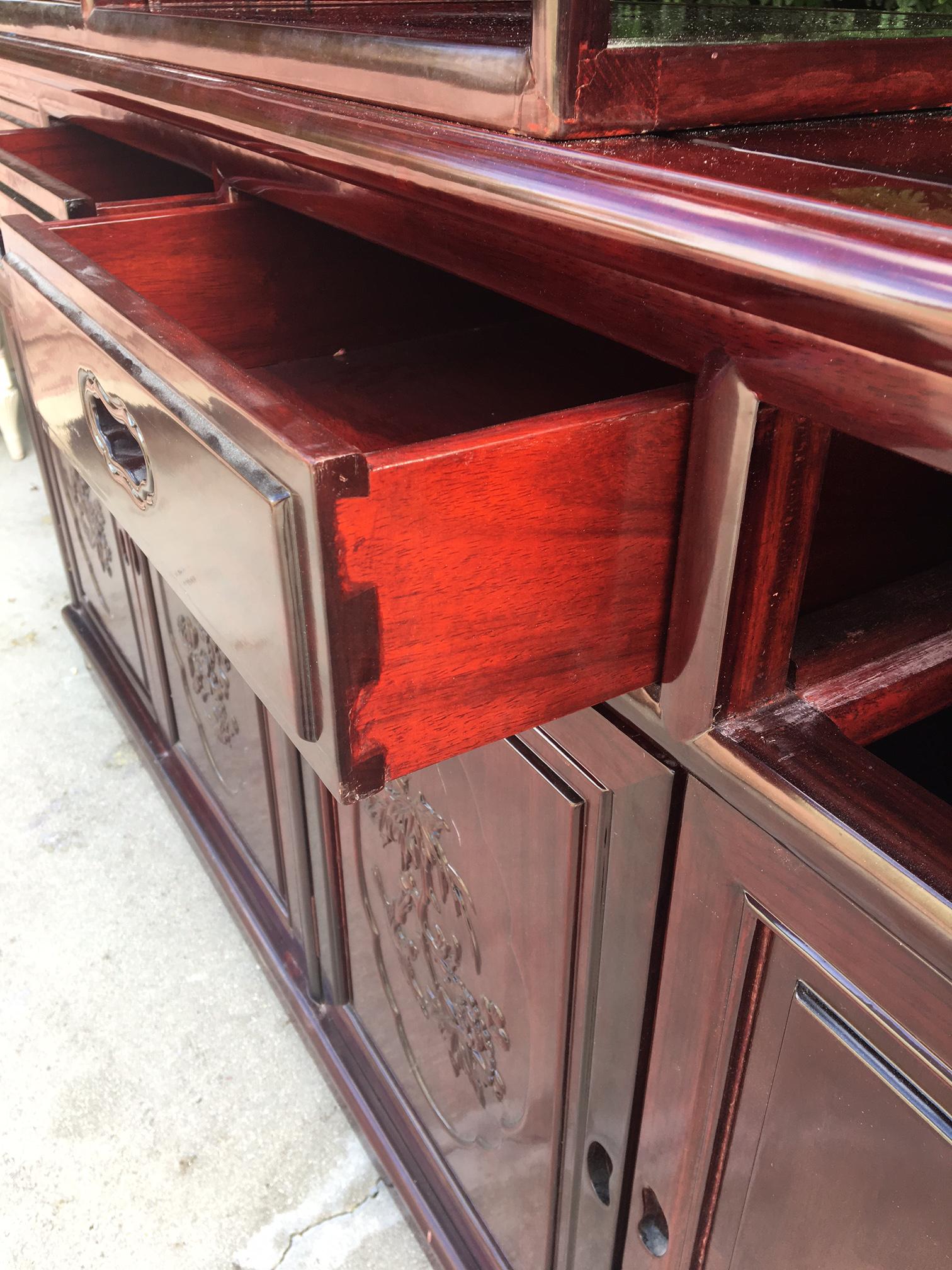 Asian Chinoiserie Two-Sided Redwood China Cabinet 1
