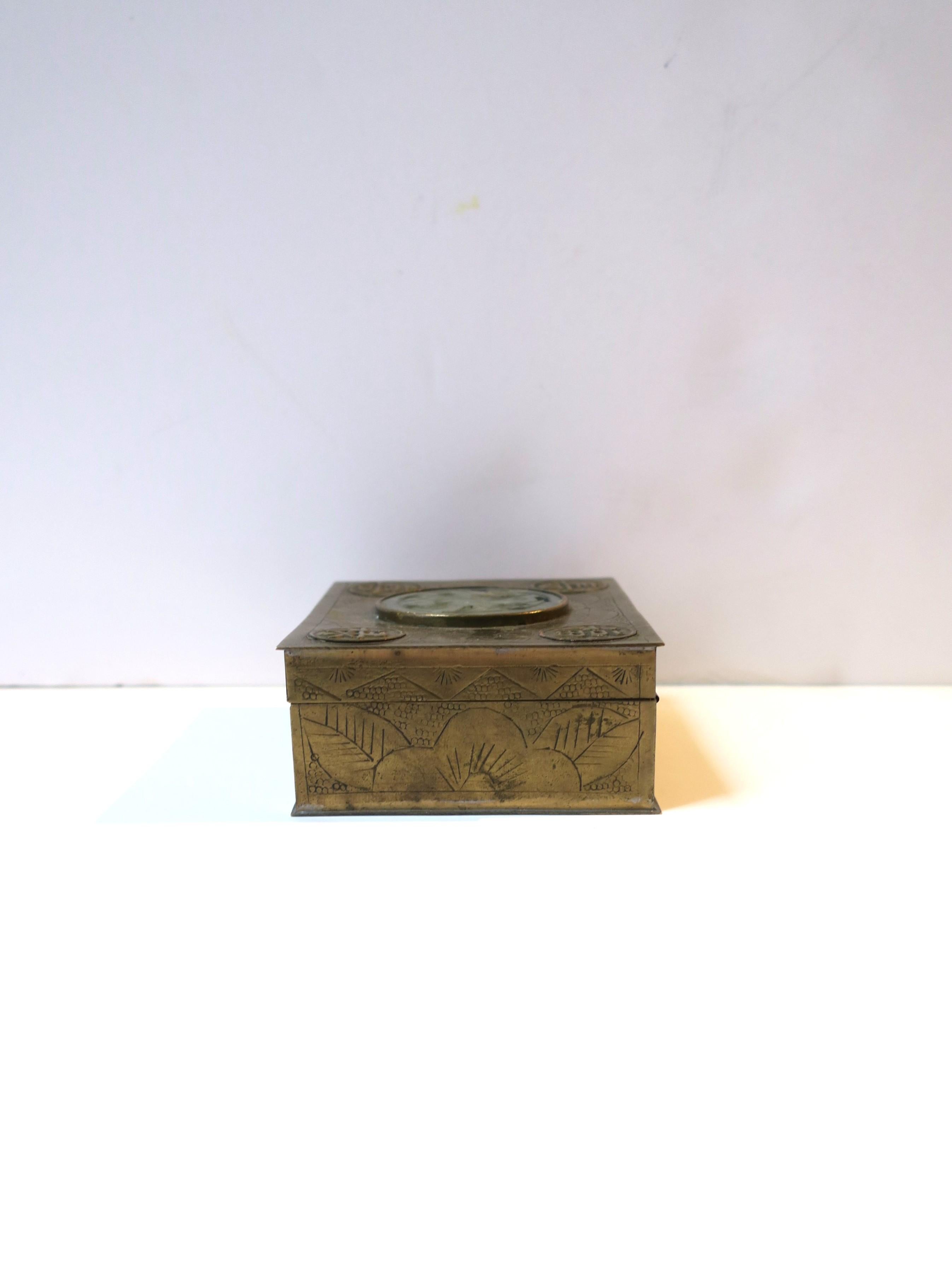 20th Century Asian Cigarette Box Center Serpentine Stone Hand Engraved For Sale