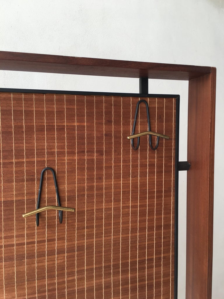 Asian Coat Rack with Balsa Wood and Teak, Brass and Black Painted Metal ...
