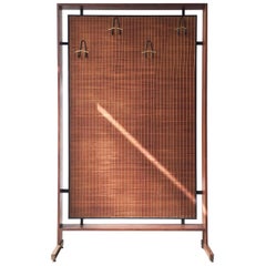 Asian Coat Rack with Balsa Wood & Teak, Brass & Black Painted Metal Details 1950