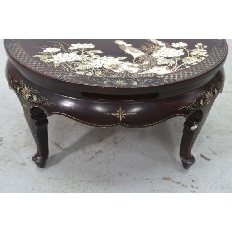 Inlay Asian Coffee Table Tray Decorated with Inlaid Rooster, Early 20th Century For Sale