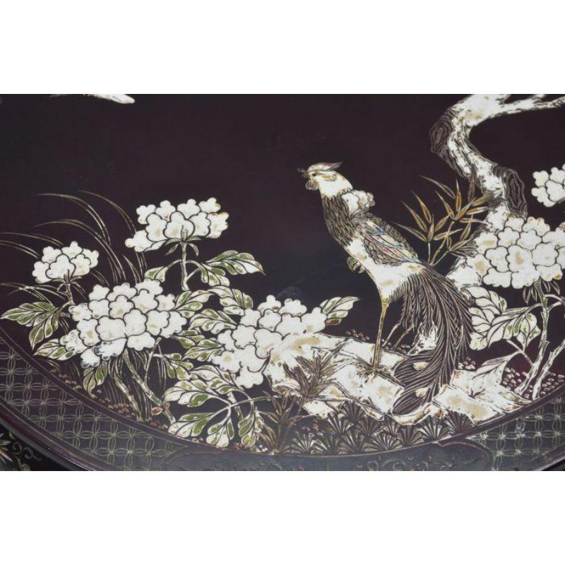 Wood Asian Coffee Table Tray Decorated with Inlaid Rooster, Early 20th Century For Sale