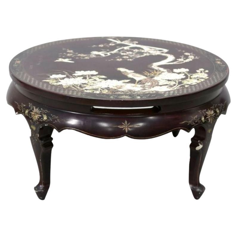 Asian Coffee Table Tray Decorated with Inlaid Rooster, Early 20th Century For Sale